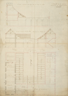 Duret. Détails de la maison commune de Scey-sur-Saône. Coupe. Plan général du premier étage. [1831]. © Région Bourgogne-Franche-Comté, Inventaire du patrimoine