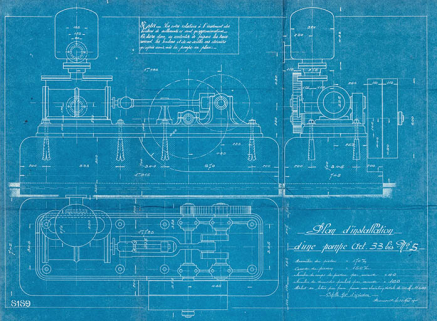 Plan d'installation d'une pompe. [début du 20e siècle]. © Région Bourgogne-Franche-Comté, Inventaire du patrimoine
