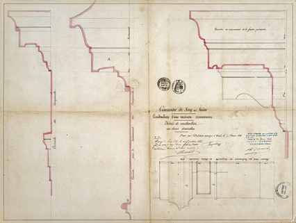 Renahy. Profil de corniche au demi d'exécution. 1866. © Région Bourgogne-Franche-Comté, Inventaire du patrimoine Renahy. Profil de corniche au demi d'exécution. 1866. © Région Bourgogne-Franche-Comté, Inventaire du patrimoine