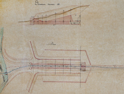 Plans et profils de la dérivation souterraine de Saint-Albin, 1843 : partie amont. © Région Bourgogne-Franche-Comté, Inventaire du patrimoine Plans et profils de la dérivation souterraine de Saint-Albin, 1843 : partie amont. © Région Bourgogne-Franche-Comté, Inventaire du patrimoine
