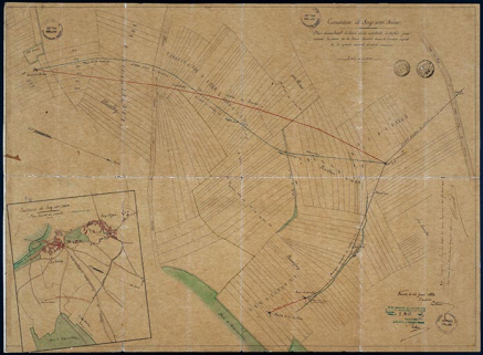 Dodelier. Plan démontrant le tracé de la conduite à établir pour amener les eaux de la source Javelot dans le troisième regard de la grande conduite à relever. 1862. © Région Bourgogne-Franche-Comté, Inventaire du patrimoine Dodelier. Plan démontrant le tracé de la conduite à établir pour amener les eaux de la source Javelot dans le troisième regard de la grande conduite à relever. 1862. © Région Bourgogne-Franche-Comté, Inventaire du patrimoine