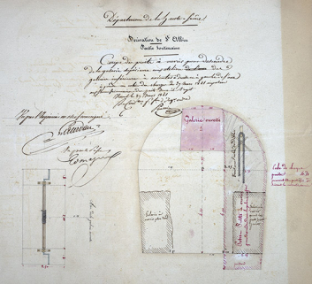 Coupe d'un puits à ouvrir pour la construction du souterrain (1841). © Région Bourgogne-Franche-Comté, Inventaire du patrimoine Coupe d'un puits à ouvrir pour la construction du souterrain (1841). © Région Bourgogne-Franche-Comté, Inventaire du patrimoine