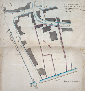Plan de masse exécuté à la suite d'un différend de Charles Monnot, propriétaire de la maison n°6 rue André Bergerot, avec la commune de Scey-sur-Saône-et-Saint-Albin]. [1865]. © Région Bourgogne-Franche-Comté, Inventaire du patrimoine