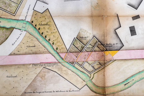 Lingée. Plan de la traverse de Scey-sur-Saône dit le Bourg, grande route de Besançon à Nancy, levé à l'occasion du redressement projeté entre Scey-l'Église et le pont de Scey-le-Bourg. 1781. Détail, le bourg. © Région Bourgogne-Franche-Comté, Inventaire du patrimoine Lingée. Plan de la traverse de Scey-sur-Saône dit le Bourg, grande route de Besançon à Nancy, levé à l'occasion du redressement projeté entre Scey-l'Église et le pont de Scey-le-Bourg. 1781. Détail, le bourg. © Région Bourgogne-Franche-Comté, Inventaire du patrimoine