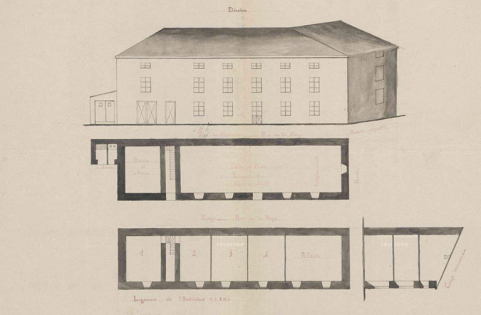 Maison d'école de Scey-sur-Saône. [Plan du rez-de-chaussée et de l'étage, et élévation]. [1864]. © Archives départementales de la Haute-Saône