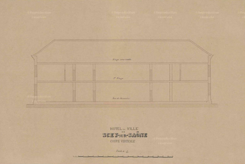 Hôtel de Ville de Scey-sur-Saône. Coupe verticale. [1888]. © Archives départementales de la Haute-Saône