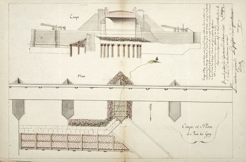 Coupe et plan sur la 3e arche du pont de Gray (1802). © Région Bourgogne-Franche-Comté, Inventaire du patrimoine Coupe et plan sur la 3e arche du pont de Gray (1802). © Région Bourgogne-Franche-Comté, Inventaire du patrimoine