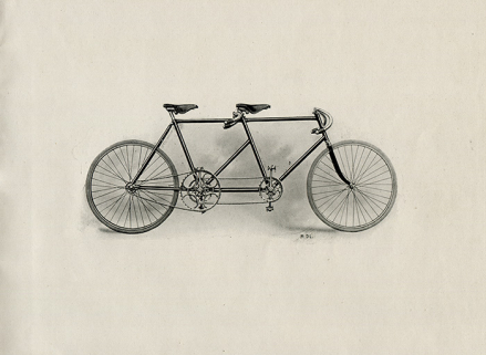 [Tandem], [décennies 1890-1900]. Document extrait d'un catalogue de production : Automobiles, motocyclettes, vélocipèdes Jeanperrin Frères [...] © Région Bourgogne-Franche-Comté, Inventaire du patrimoine