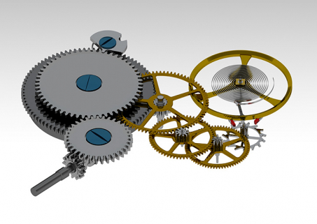 Chaîne cinématique d'une montre mécanique (sans ombrage). © Région Bourgogne-Franche-Comté, Inventaire du patrimoine