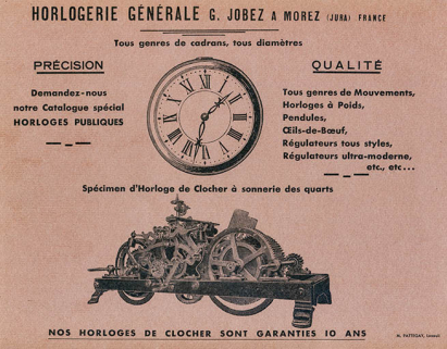Manufacture d'horlogerie en tous genres [...] G. Jobez succ[esseu]r à Morez (Jura) France [catalogue de production, 4e de couverture, 1931. © Région Bourgogne-Franche-Comté, Inventaire du patrimoine