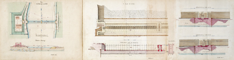 Canal de l'Est, projet des travaux de la dérivation de Port-sur-Saône - barrage mobile (1878).  © Région Bourgogne-Franche-Comté, Inventaire du patrimoine Canal de l'Est, projet des travaux de la dérivation de Port-sur-Saône - barrage mobile (1878).  © Région Bourgogne-Franche-Comté, Inventaire du patrimoine