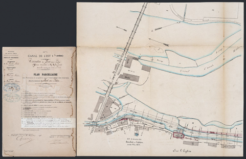 Plan parcellaire des terrains à acquérir pour l’exécution des travaux dans la commune de Port-sur-Saône (1878).  © Région Bourgogne-Franche-Comté, Inventaire du patrimoine Plan parcellaire des terrains à acquérir pour l’exécution des travaux dans la commune de Port-sur-Saône (1878).  © Région Bourgogne-Franche-Comté, Inventaire du patrimoine