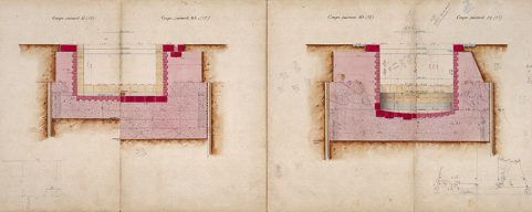 Construction de la dérivation de Port-sur-Saône - Ecluse à sas (1876) : vues en coupe (2). © Région Bourgogne-Franche-Comté, Inventaire du patrimoine Construction de la dérivation de Port-sur-Saône - Ecluse à sas (1876) : vues en coupe (2). © Région Bourgogne-Franche-Comté, Inventaire du patrimoine