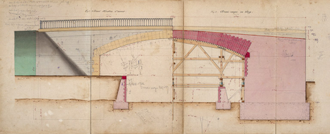Amélioration du cours de la Saône entre Port-sur-Saône, construction de la dérivation de Port-sur-Saône - pont sur la dérivation (1876) : demi-coupe. © Région Bourgogne-Franche-Comté, Inventaire du patrimoine Amélioration du cours de la Saône entre Port-sur-Saône, construction de la dérivation de Port-sur-Saône - pont sur la dérivation (1876) : demi-coupe. © Région Bourgogne-Franche-Comté, Inventaire du patrimoine
