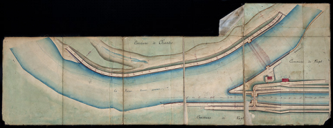 Bief de Chantes - Plan des abords de la porte de garde et du barrage (1878).  © Région Bourgogne-Franche-Comté, Inventaire du patrimoine