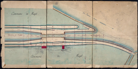 Bief de Chantes - Plan des abords de l'écluse à sas (1878).  © Région Bourgogne-Franche-Comté, Inventaire du patrimoine