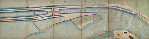 Achèvement de la dérivation de Charentenay - Plan des abords de l'écluse à sas (1876).  © Région Bourgogne-Franche-Comté, Inventaire du patrimoine Achèvement de la dérivation de Charentenay - Plan des abords de l'écluse à sas (1876).  © Région Bourgogne-Franche-Comté, Inventaire du patrimoine