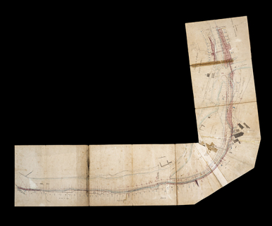 Dérivation de Conflandey : plan parcellaire des terrains à acquérir pour l'exécution des travaux dans les communes de Conflandey et Chaux-lès-Ports (1876).  © Région Bourgogne-Franche-Comté, Inventaire du patrimoine