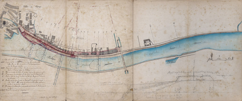 Construction d'un quai avec bas-port sur la rive gauche de la Saône en aval du moulin de Tramoy - Plan parcellaire (1866). © Région Bourgogne-Franche-Comté, Inventaire du patrimoine