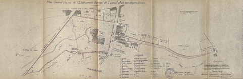 Plan de l'établissement thermal localisant la "Fontaine Martin" dans la cour en 1922. © Région Bourgogne-Franche-Comté, Inventaire du patrimoine