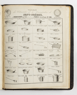 Tableau des ustensiles de la manufacture de Japy Frères, à Beaucourt [... : catalogue]. Pl. 1, milieu 19e siècle. © Région Bourgogne-Franche-Comté, Inventaire du patrimoine