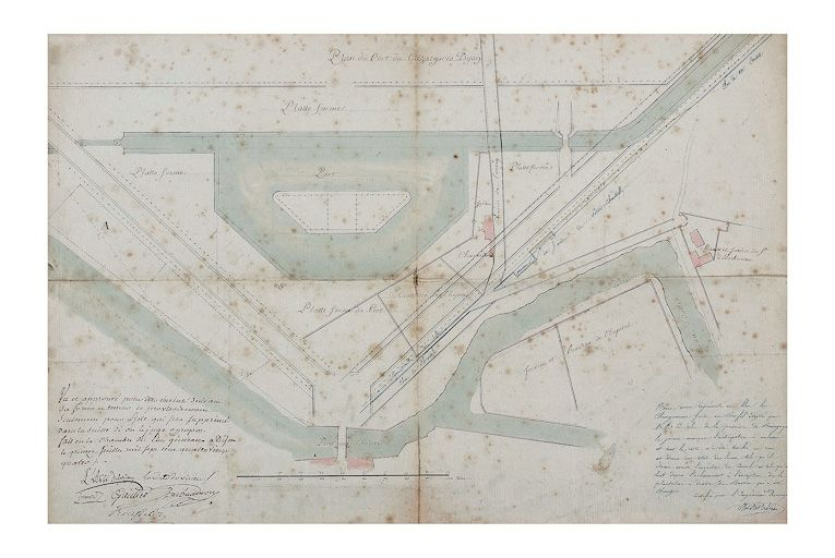 "Plan du Port du Canal près Dijon" vu et approuvé par les élus le 15 juillet 1784. (Archives départementales de la Côte-d'Or, Dijon) © Région Bourgogne-Franche-Comté, Inventaire du patrimoine