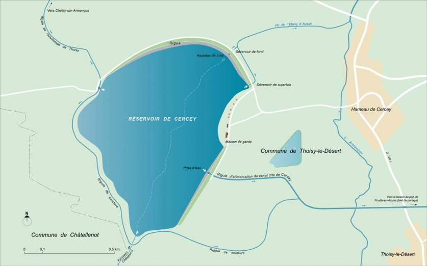 Plan schématique du réservoir de Cercey. © Région Bourgogne-Franche-Comté, Inventaire du patrimoine Plan schématique du réservoir de Cercey. © Région Bourgogne-Franche-Comté, Inventaire du patrimoine