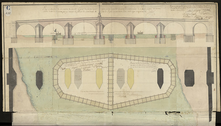 Plan et élévation de la manière de rétablir le pont de Seurre. 1731. © CD21/F.PETOT/2019 Plan et élévation de la manière de rétablir le pont de Seurre. 1731. © CD21/F.PETOT/2019