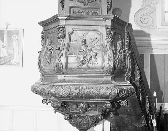 Détail de la cuve : panneau saint Luc. © Région Bourgogne-Franche-Comté, Inventaire du patrimoine