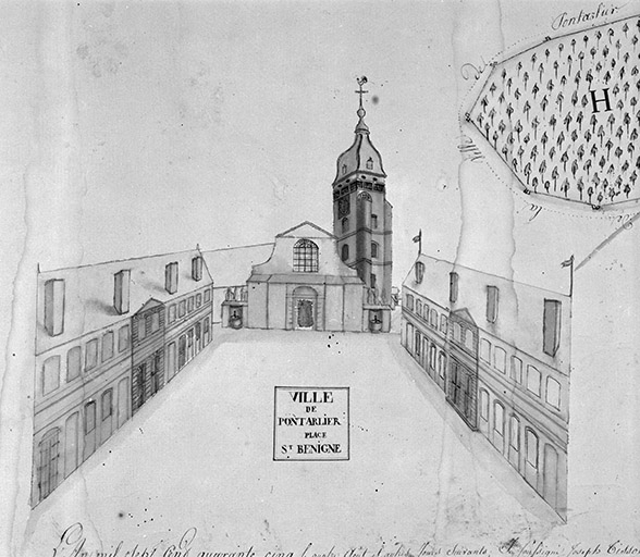 La place Saint-Bénigne en 1754. © Région Bourgogne-Franche-Comté, Inventaire du Patrimoine