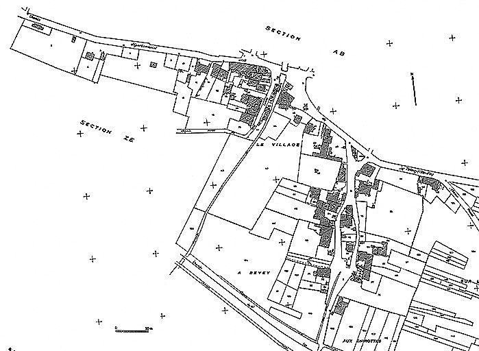 Plan portant le repérage. Extrait du cadastre de 1960, section AC. © Région Bourgogne-Franche-Comté, Inventaire du patrimoine