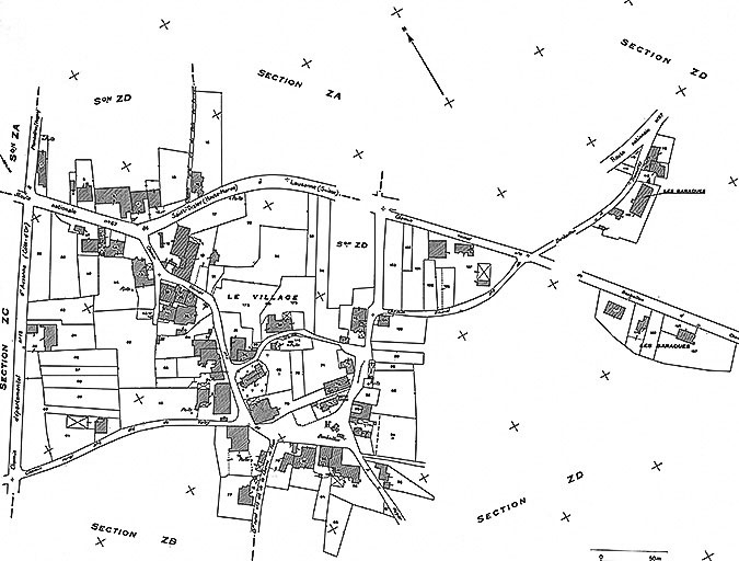 Plan portant le repérage : extrait du cadastre de 1972, section AB. © Région Bourgogne-Franche-Comté, Inventaire du patrimoine