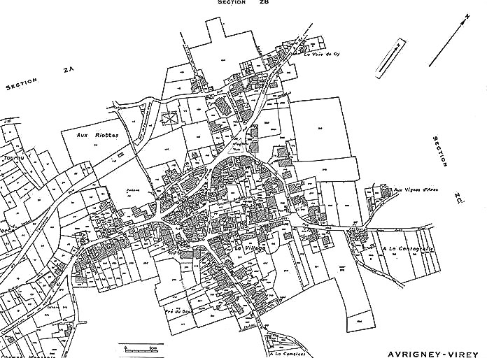 Plan portant le repérage. Extrait du cadastre de 1977, section B1. © Région Bourgogne-Franche-Comté, Inventaire du patrimoine