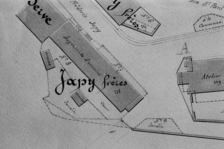 Plan-masse de logements ouvriers [extrait du plan parcellaire]. © Région Bourgogne-Franche-Comté, Inventaire du patrimoine