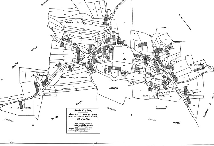 Plan avec la position des fermes repérées et sélectionnées. © Région Bourgogne-Franche-Comté, Inventaire du patrimoine