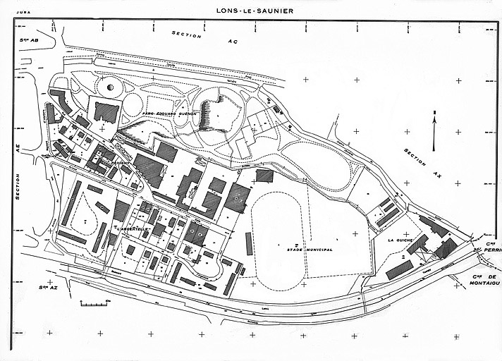 Plan de situation. Cadastre 1973, section AD. © Région Bourgogne-Franche-Comté, Inventaire du patrimoine Plan de situation. Cadastre 1973, section AD. © Région Bourgogne-Franche-Comté, Inventaire du patrimoine