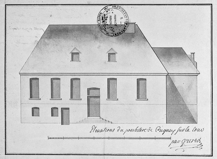 Dessin du presbytère : élévation sur la cour. © Région Bourgogne-Franche-Comté, Inventaire du patrimoine