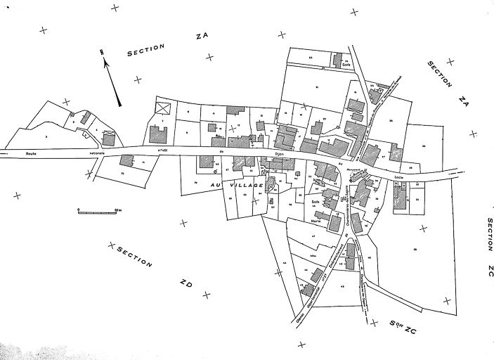 Plan cadastral, 1968, section AB, échelle 1 : 1000. © Région Bourgogne-Franche-Comté, Inventaire du patrimoine