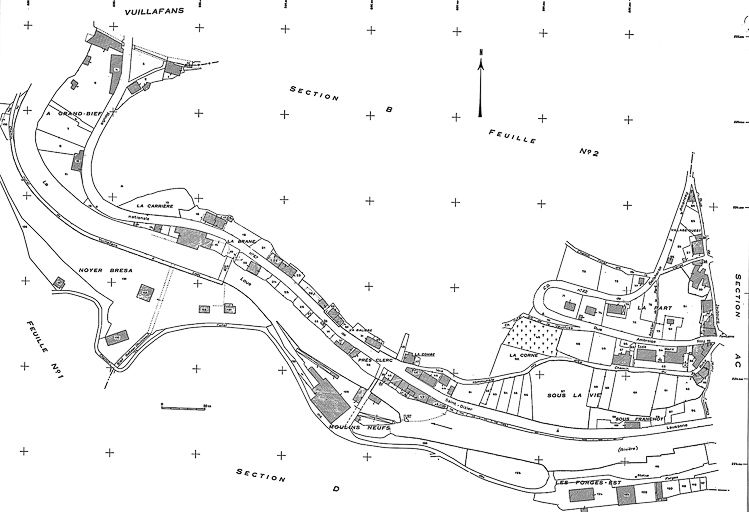 Plan cadastral, 1971, section AB, échelle 1 : 1000. © Région Bourgogne-Franche-Comté, Inventaire du patrimoine