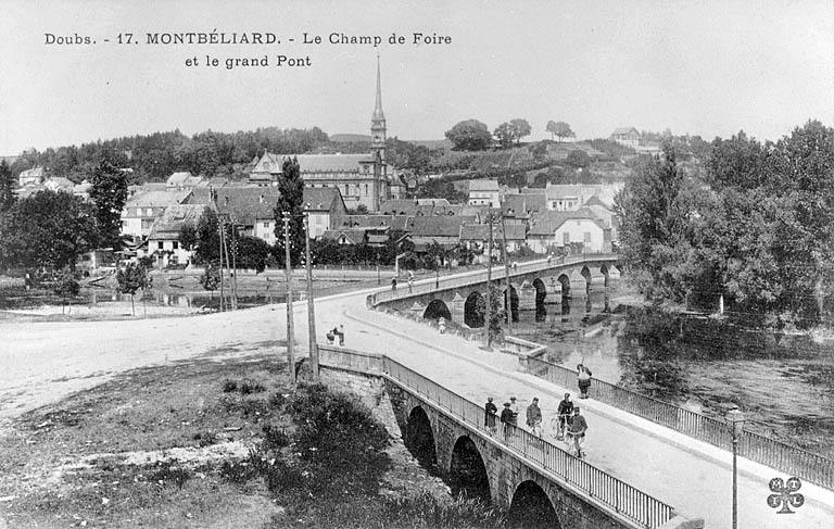 Montbéliard. Le Champ de Foire et le Grand Pont, début 20e siècle. © Région Bourgogne-Franche-Comté, Inventaire du patrimoine Montbéliard. Le Champ de Foire et le Grand Pont, début 20e siècle. © Région Bourgogne-Franche-Comté, Inventaire du patrimoine