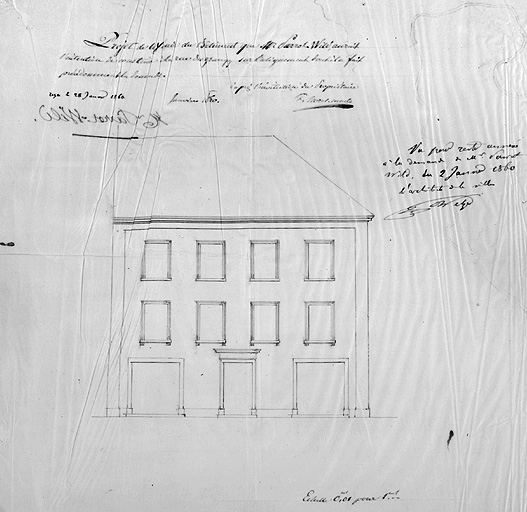 Projet de la façade [... 27, rue Georges-Clémenceau], 1860. © Région Bourgogne-Franche-Comté, Inventaire du patrimoine