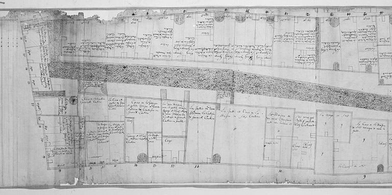 Plan parcellaire de 1715-1718. Détail de la feuille 11. © Région Bourgogne-Franche-Comté, Inventaire du patrimoine