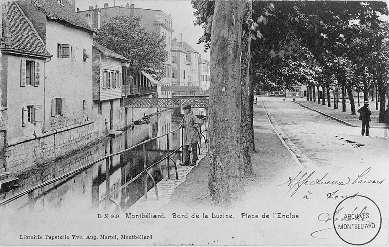 Montbéliard. Bord de la Luzine. Place de l'Enclos, début 20e siècle. © Région Bourgogne-Franche-Comté, Inventaire du patrimoine Montbéliard. Bord de la Luzine. Place de l'Enclos, début 20e siècle. © Région Bourgogne-Franche-Comté, Inventaire du patrimoine