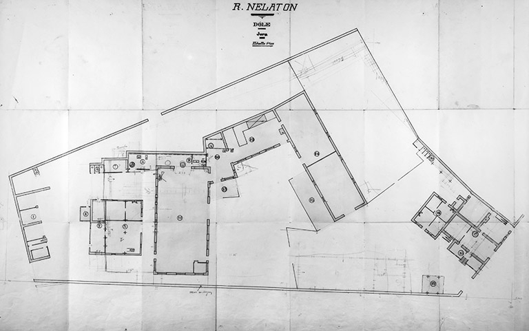 R. Nélaton. Dole. Jura. Plan de distribution de l'usine et du logement patronal. © Région Bourgogne-Franche-Comté, Inventaire du patrimoine