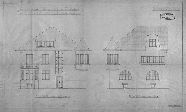 M. Nélaton [...] Transformation d'immeuble. Façade sur cour et Façade sur rue [projet non réalisé]. © Région Bourgogne-Franche-Comté, Inventaire du patrimoine