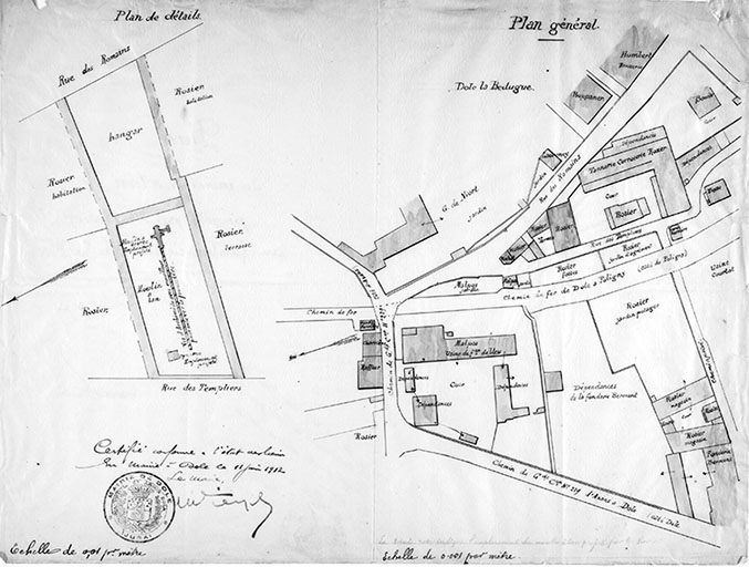 Plan d'un moulin à tan projeté par M. Rosier au faubourg de Dole la Bedugue. © Région Bourgogne-Franche-Comté, Inventaire du patrimoine