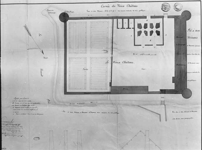 Plan d'un haut-fourneau que MM. [...] se proposent de construire au Vieux Château de Valay [détail de la partie gauche : plan de l'usine]. © Région Bourgogne-Franche-Comté, Inventaire du patrimoine
