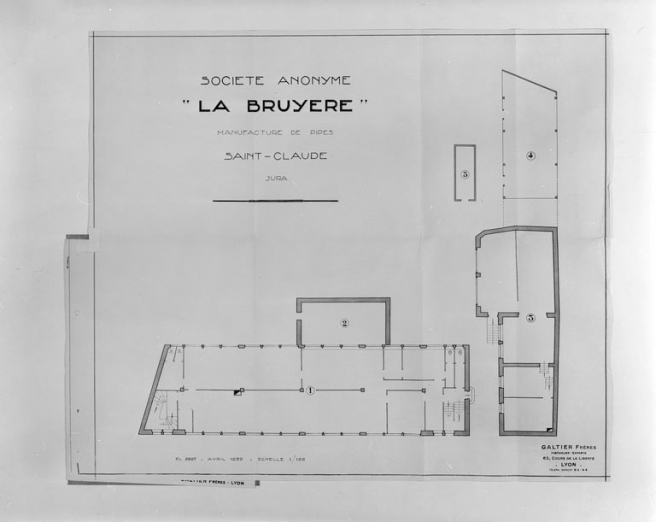 Société Anonyme "La Bruyère", manufacture de pipes. Saint Claude. Jura [plan de distribution au rez-de-chaussée]. © Région Bourgogne-Franche-Comté, Inventaire du patrimoine