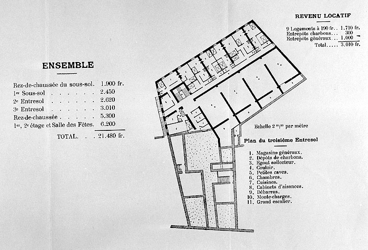 Plans de la Maison du Peuple de St Claude. Plan du troisième entresol. © Région Bourgogne-Franche-Comté, Inventaire du patrimoine