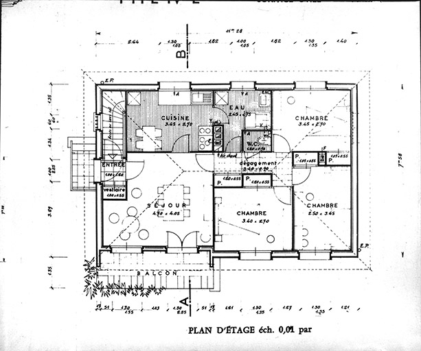 Projet de maison individuelle Type IV E. Plan d'étage. © Région Bourgogne-Franche-Comté, Inventaire du patrimoine